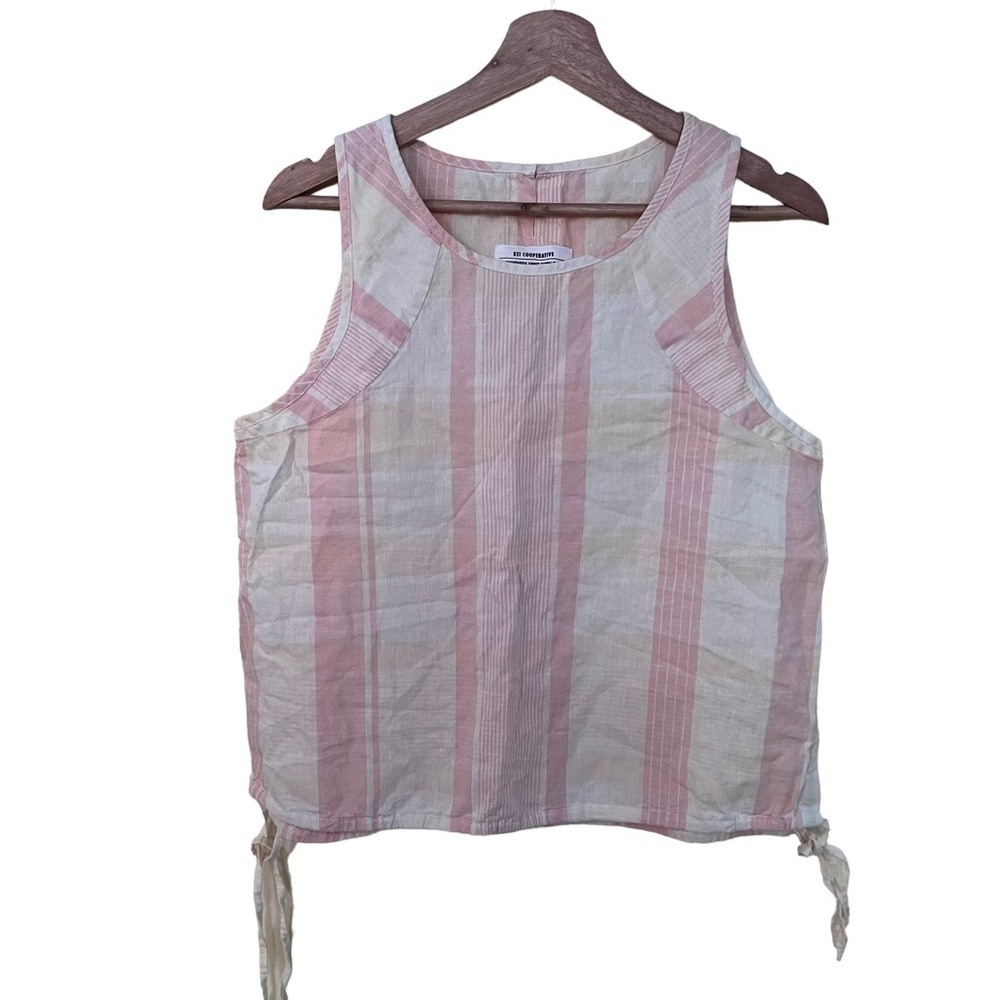 New REI Cotton Hemp Blend Aide Tie Stripe Sleeveless Top in Cream Pink